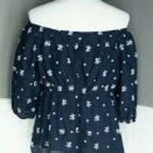 Style & Co. Dark Blue Floral Off-Shoulder Blouse